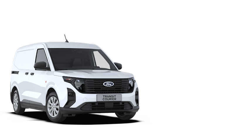 Ford Transit Courier weiss, Sicht von drei Vierteln vorne