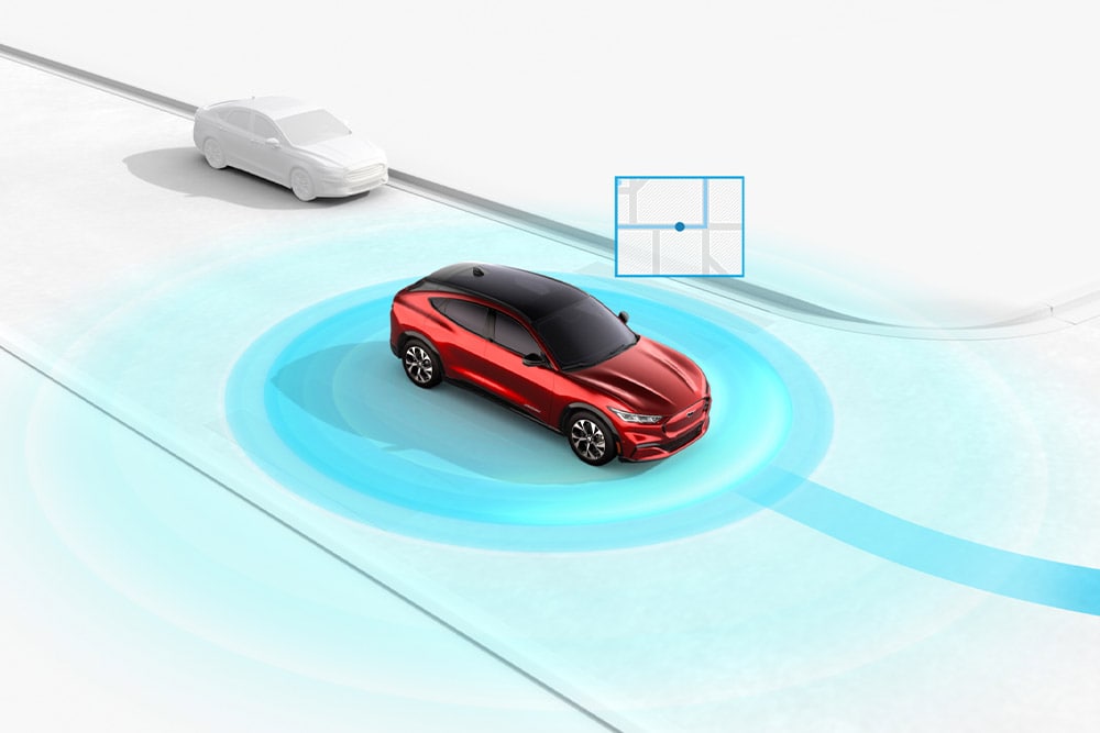 Visualisierung der Fahrerassistenztechnologie mit Navigation.